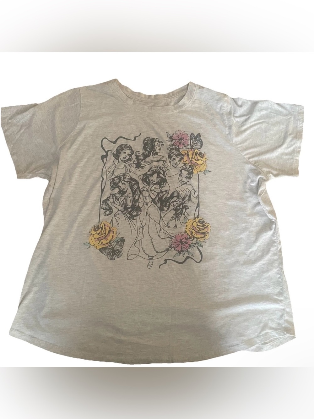 Disney Princesses Women's XL Lightweight Short Sleeves T-Shirt Gray w/ Flowers